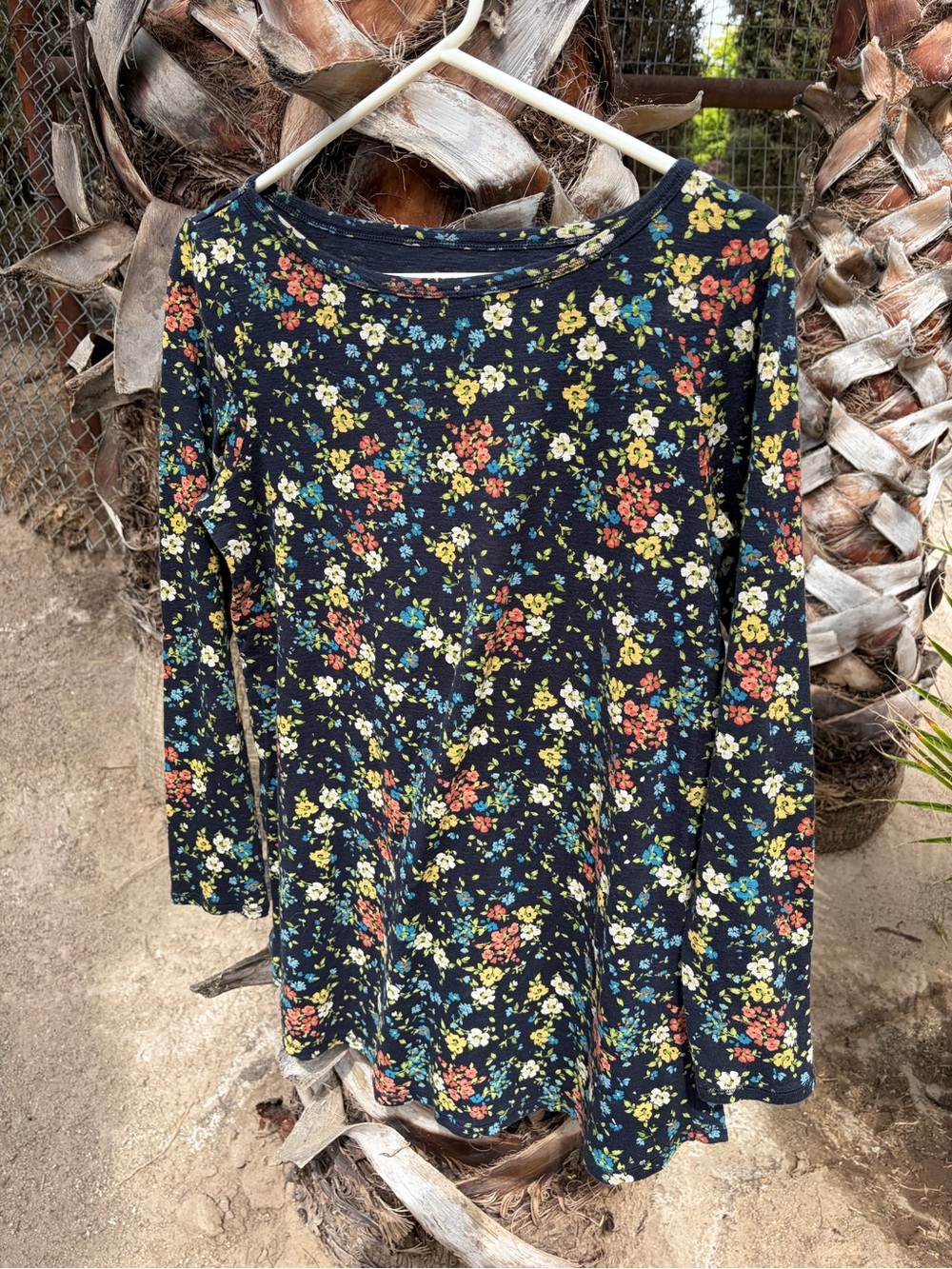 J. Jill Navy Floral Long-Sleeve Swing Dress for Girls